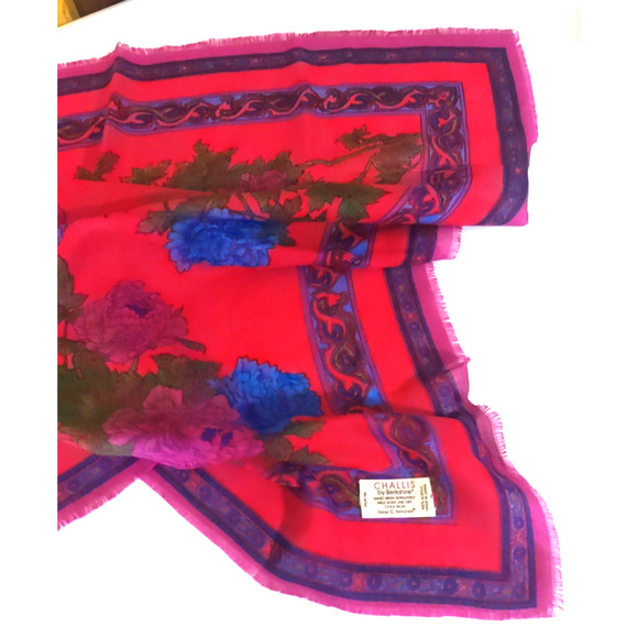 Challis By Berkshire Red Green Square Scarf 25 X 25 - Picture 8 of 10